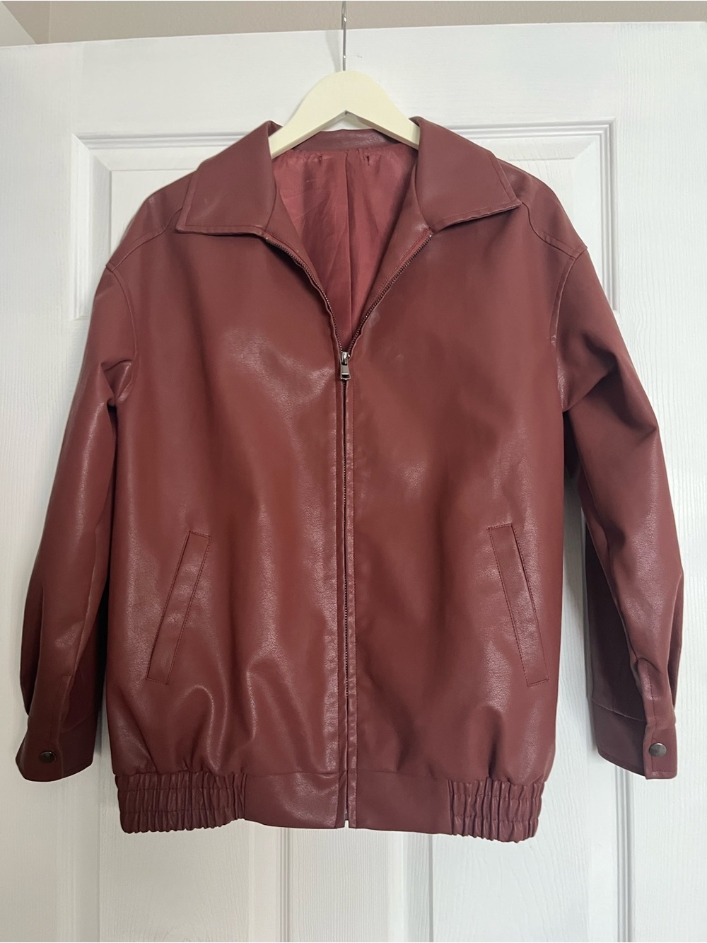 Amazon Women's Bomber Jacket in Brick Red